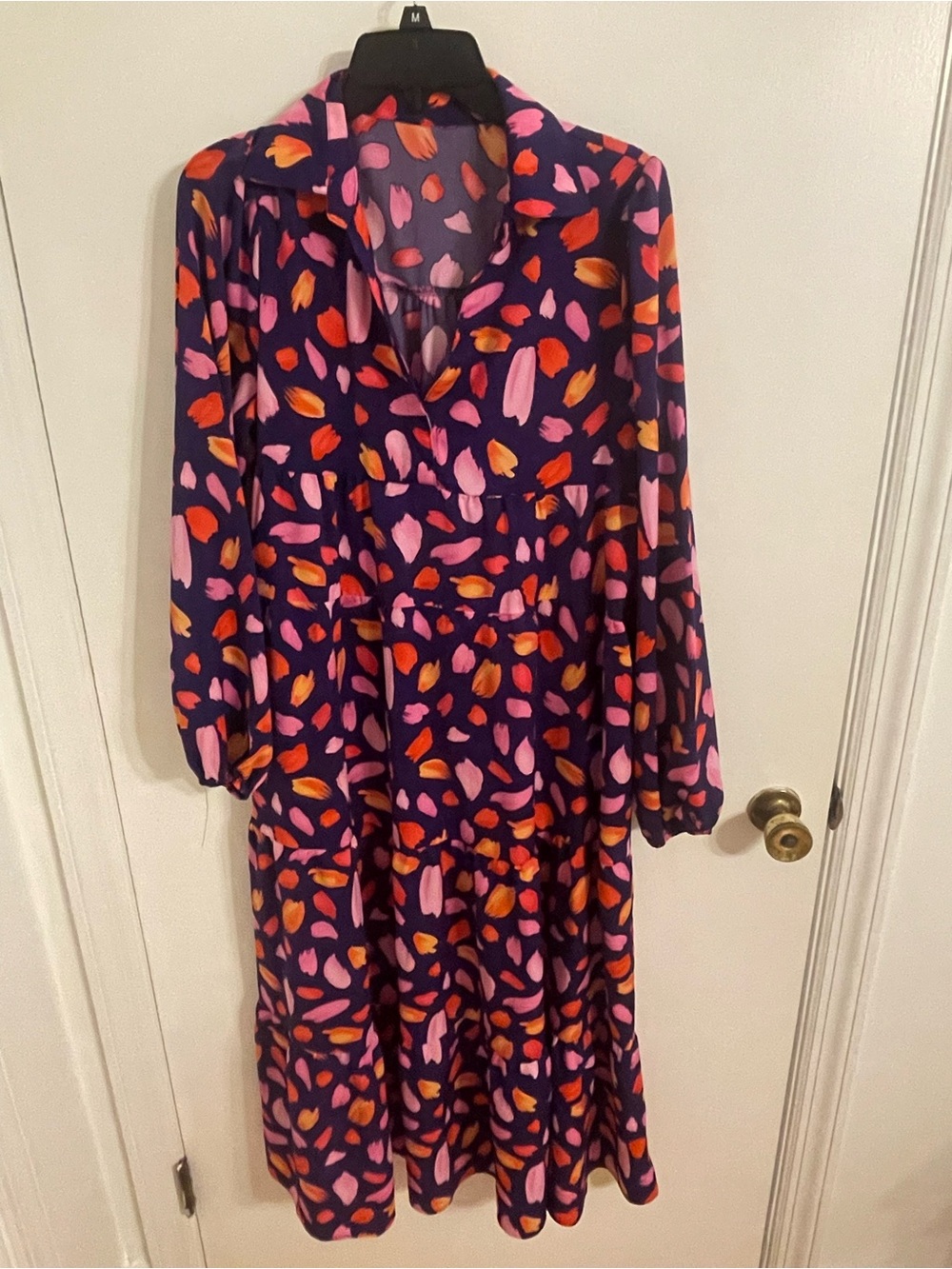 Women's Navy Maxi Dress with Pink & Orange Abstract Print